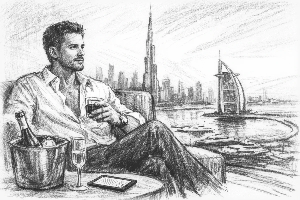 Skech of a crypto trader luxury life